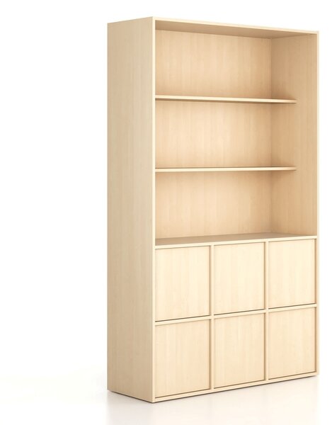 Szafka biurowa FRAME, 6x drzwi, 2x półka, 1299 x 450 x 2162 mm, PUSH-lock, brzoza