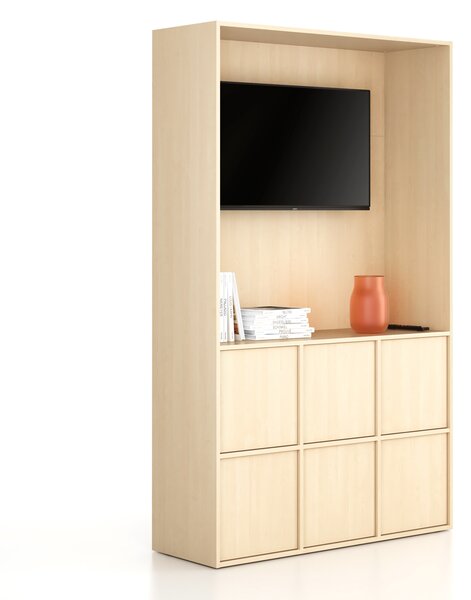 Szafka biurowa FRAME, 6x drzwi, z wnęką, 1299 x 450 x 2162 mm, PUSH-lock, brzoza