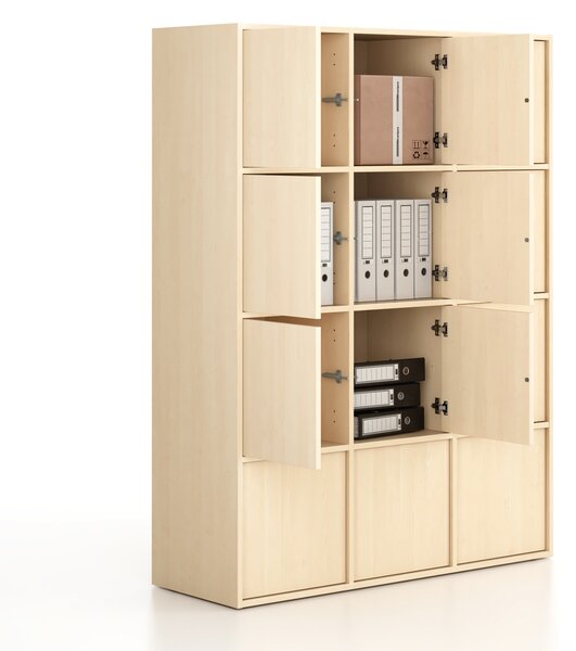 Szafa biurowa FRAME, 12x drzwi, 1299 x 450 x 1735 mm, PUSH-lock, brzoza