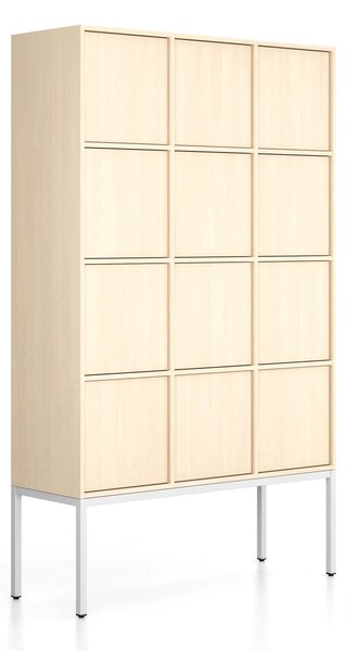 Szafa biurowa FRAME, podstawa biała, 12x drzwi, 1299 x 450 x 2185 mm, PUSH-lock, brzoza
