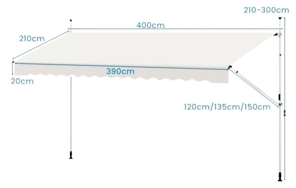 Markiza balkonowa 400 cm z ręczną korbą