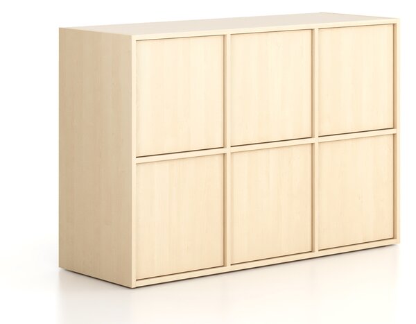 Szafa biurowa FRAME, niska, 6x drzwi, 1299 x 450 x 881 mm, PUSH-lock, brzoza