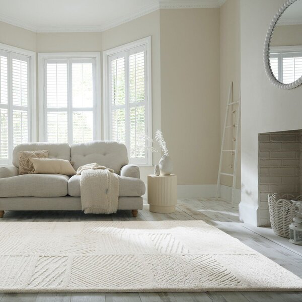 Biały dywan z mieszanki wełny tkany ręcznie 200x300 cm Sculptured Blocks – Flair Rugs