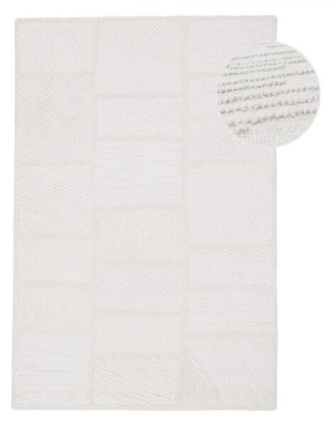 Biały dywan z mieszanki wełny tkany ręcznie 200x300 cm Sculptured Blocks – Flair Rugs