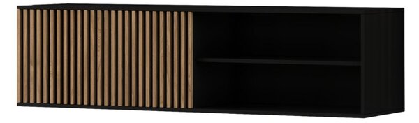 PROMOCJA Wisząca szafka TV MEORATI 150x40 cm, czarna/dąb artisan II. gatunek