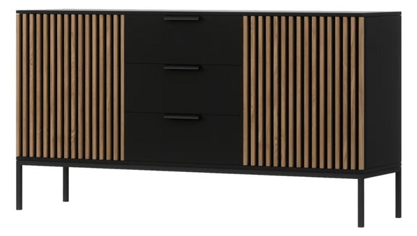 Komoda MEORATI 150x40 cm, czarna/dąb artisan