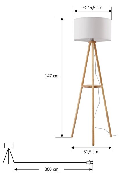 Lampa stojąca Adamio Lindby, jasne drewno, salon / jadalnia, drewno, dworkowy / rustykalny