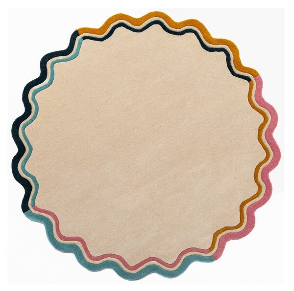 Wełniany okrągły dywan tkany ręcznie w naturalnym kolorze ø 180 cm Leo Scallop – Flair Rugs