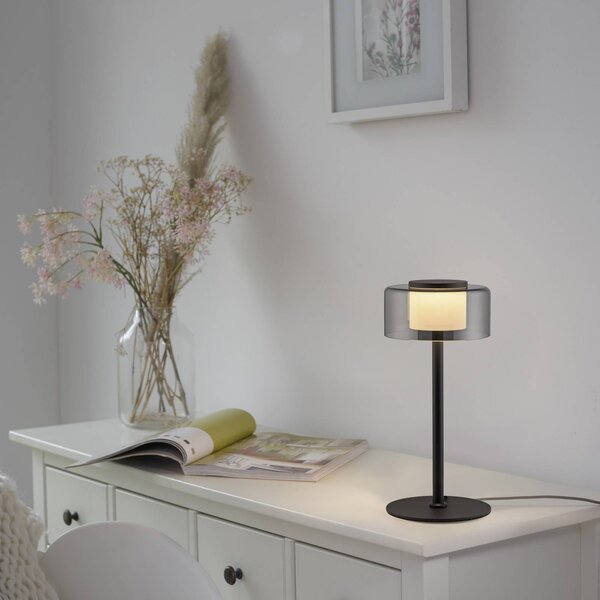 Paul Neuhaus Lampa stołowa LED Rika, możliwość ściemniania, czarny, salon / jadalnia, szkło, nowoczesny