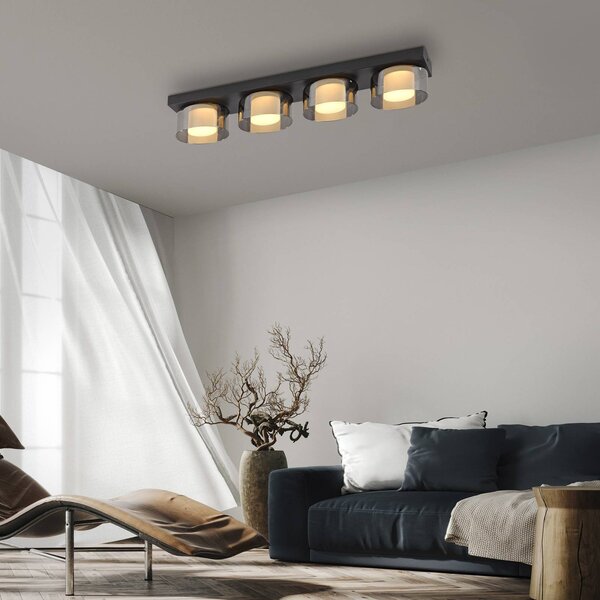 Paul Neuhaus Lampa sufitowa LED Rika, możliwość ściemniania, czarny, salon / jadalnia, szkło, nowoczesny