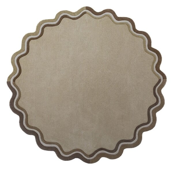 Wełniany okrągły dywan tkany ręcznie w naturalnym kolorze ø 180 cm Leo Scallop – Flair Rugs
