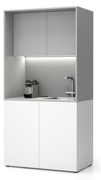 Kuchnia biurowa NIKA ze zlewem i kranem 1000 x 600 x 2000 mm, szary, prawe