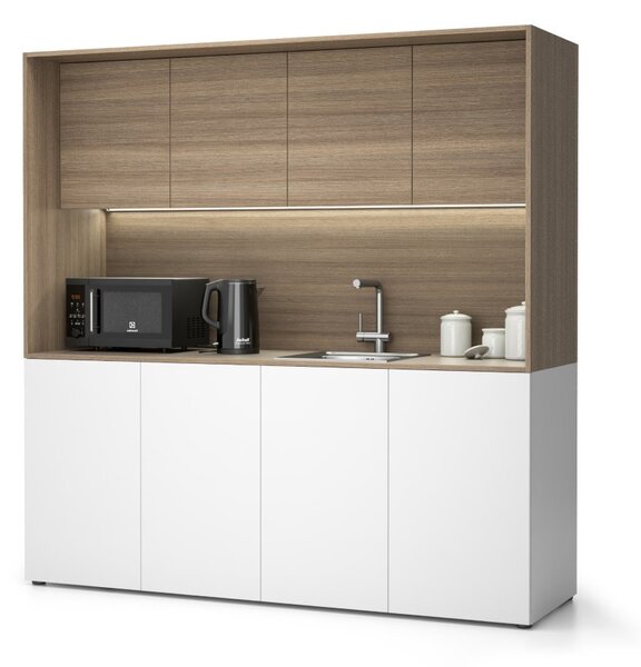 Kuchnia biurowa NIKA ze zlewem i kranem 1963 x 600 x 2000 mm, dąb naturalny, prawo