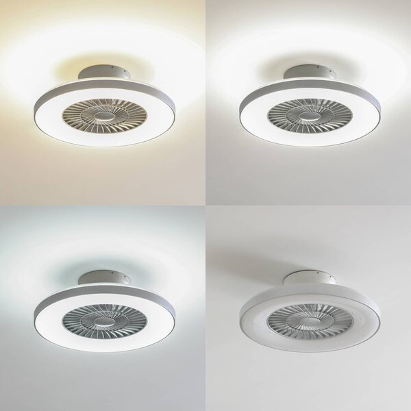 Wentylator sufitowy LED Lindby Smart Paavo, srebrny, cichy, Tuya Paavo Lindby, możliwość ściemniania, aluminiowy / szary / cynkowy, salon / jadalnia, tworzywo sztuczne, nowoczesny