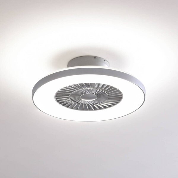 Wentylator sufitowy LED Lindby Smart Paavo, srebrny, cichy, Tuya Paavo Lindby, możliwość ściemniania, aluminiowy / szary / cynkowy, salon / jadalnia, tworzywo sztuczne, nowoczesny