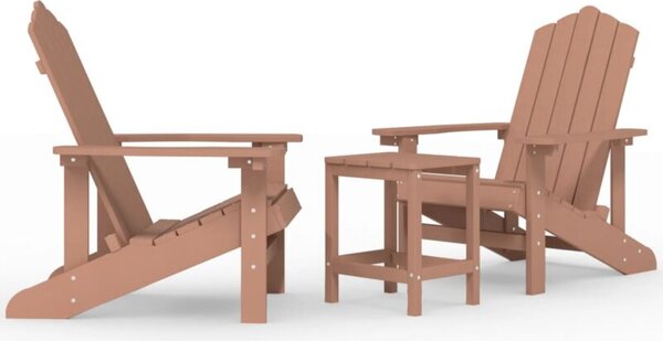 Krzesła ogrodowe adirondack ze stolikiem, hdpe, brązowe