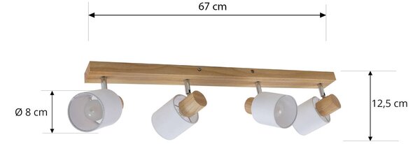 Reflektor sufitowy Lindby Wanessa, 67 cm, 4-punktowy, drewno, biały, E14 Wanessa Lindby, możliwość ściemniania, jasne drewno, salon / jadalnia, drewno, nowoczesny