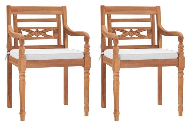 Krzesła Batavia z poduszkami, 2 szt., lite drewno tekowe