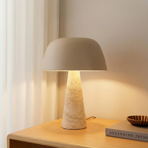Lampa stołowa Magritt Lindby, kremowy / amber, salon / jadalnia, kamień, nowoczesny