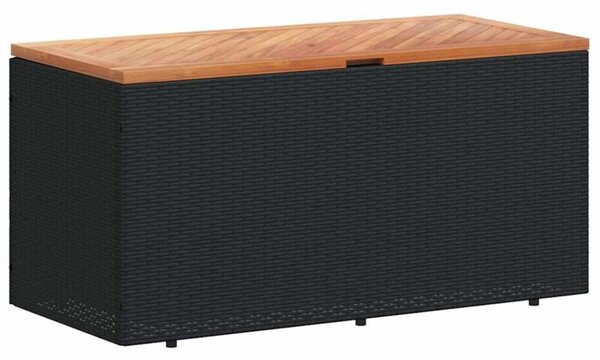 Skrzynia ogrodowa, czarna, 110x50x54 cm, polirattan i akacja
