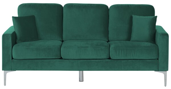 Sofa 3-osobowa welurowa zielona metalowe nogi z poduszkami pomarańczowa Gavle Beliani
