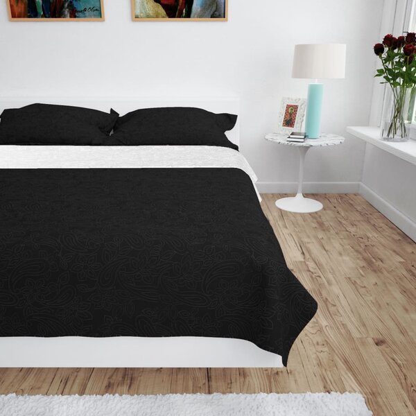 Dwustronna ocieplana narzuta na łóżko, 220x240 cm, czarno-biała
