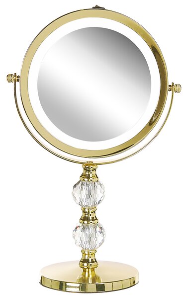 Lusterko kosmetyczne LED powiększenie 1x/5x metalowa rama ø 13 cm złote Claira Beliani