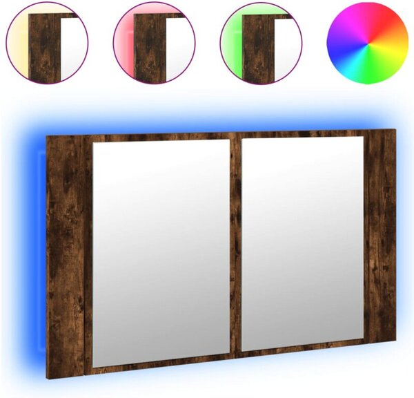 Szafka łazienkowa z lustrem i LED, opalany dąb, 80x12x45, akryl