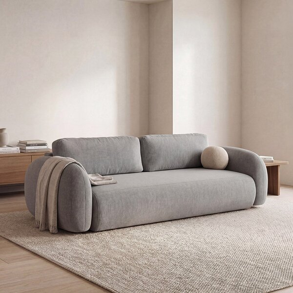 Jasnoszara aksamitna rozkładana/ze schowkiem sofa 262 cm Tonale – Cosmopolitan Design