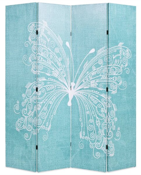 Składany parawan, 160x170 cm, niebieski z motylem