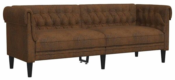 Sofa chesterfield, trzyosobowa, brÄ zowa, obita tkaninÄ