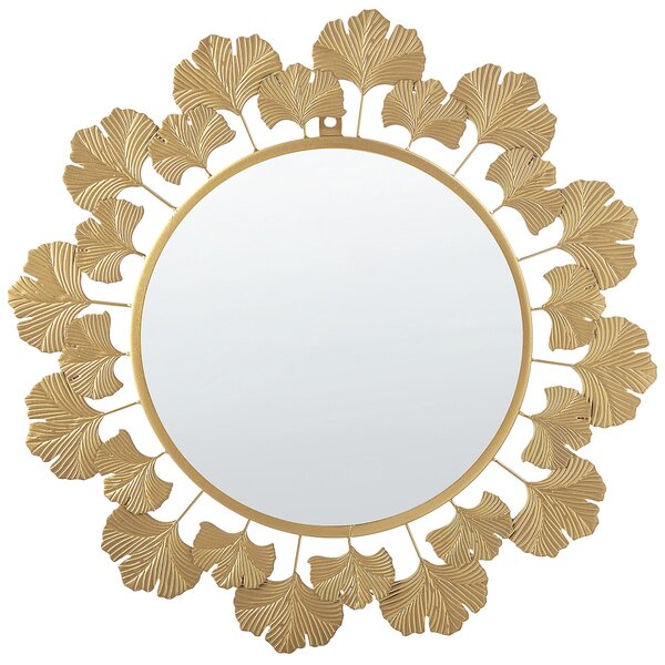 Lustro ścienne złote z liśćmi miłorzębu glamour okrągłe 49 cm Tuluza Beliani
