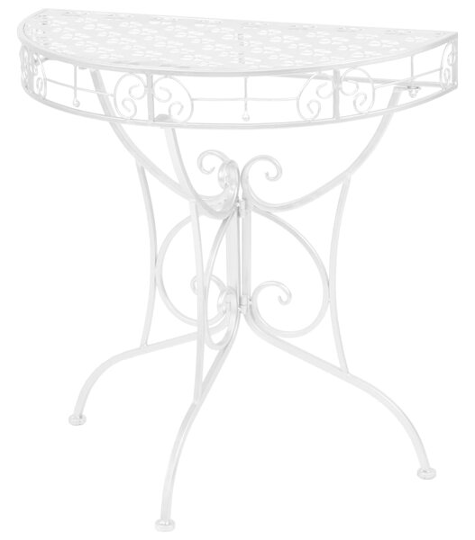 Półokrągły stolik vintage, metalowy, 72 x 36 x 74 cm, srebrny
