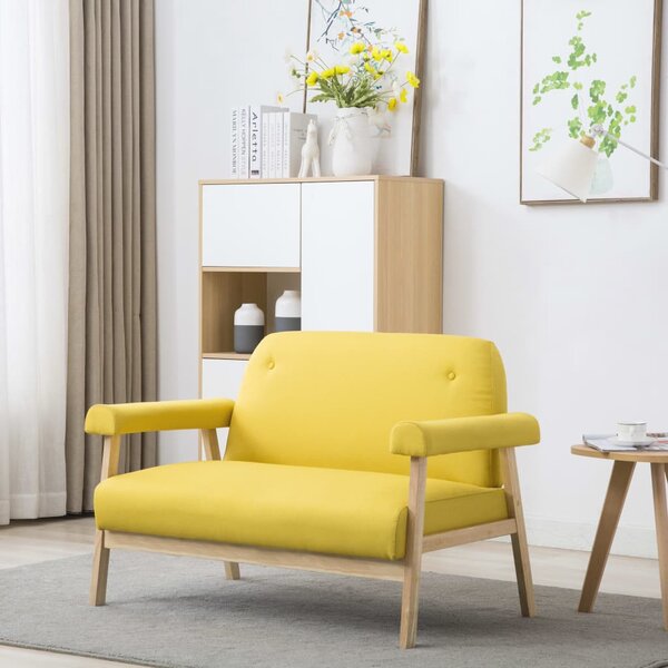 Sofa 2-osobowa tapicerowana tkaniną, żółta