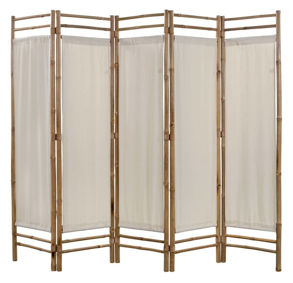 5-panelowy składany parawan z bambusowa i płótna, 200 cm