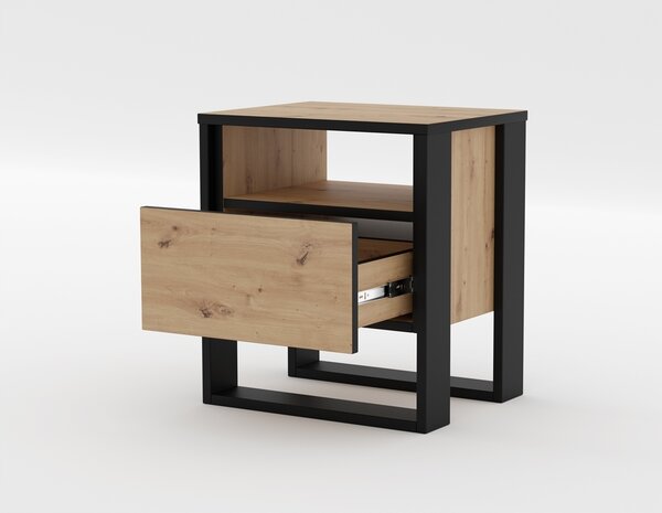 Stolik nocny "VERA" dąb artisan, czarne nóżki U