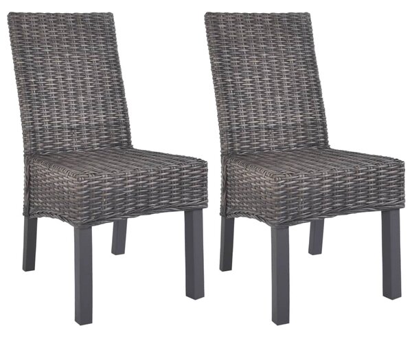 Krzesła stołowe, 2 szt., brązowe, rattan Kubu i drewno mango