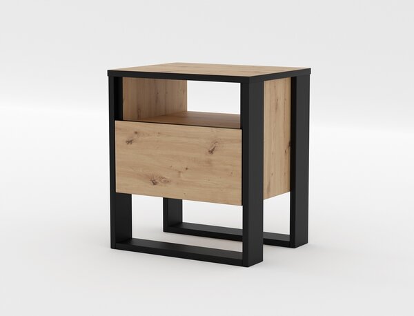 Stolik nocny "VERA" dąb artisan, czarne nóżki U