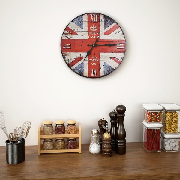Zegar ścienny w stylu vintage, flaga UK, 30 cm