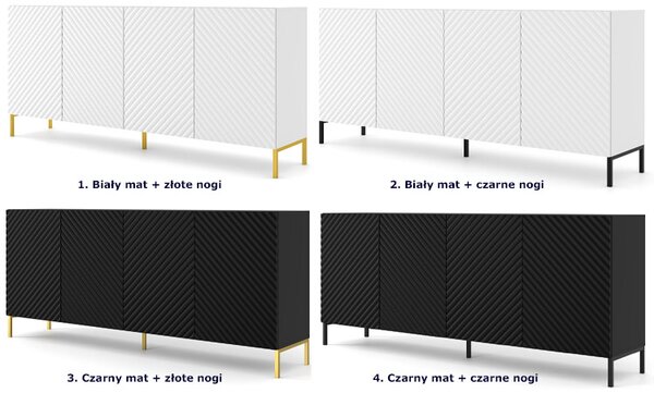 Komoda długa z frontem czarny 3d mat + złote nóżki Z7-M08