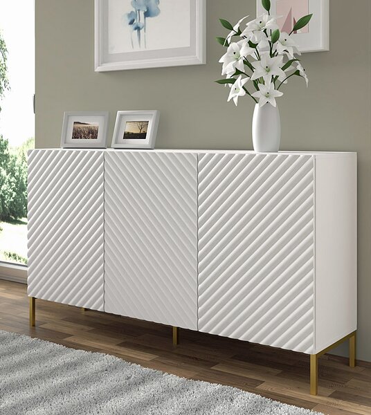 Komoda w stylu glamour biały mat + złote nóżki T8-E92