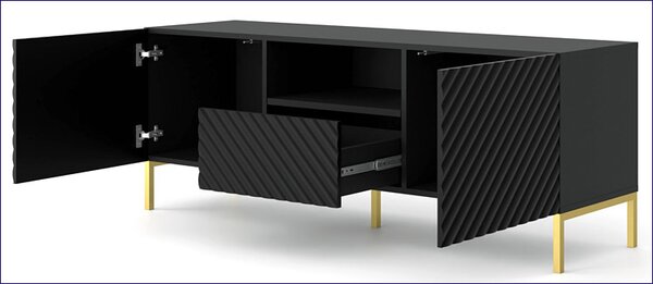 Szafka rtv w stylu glamour czarny mat + złote nóżki N1-E31