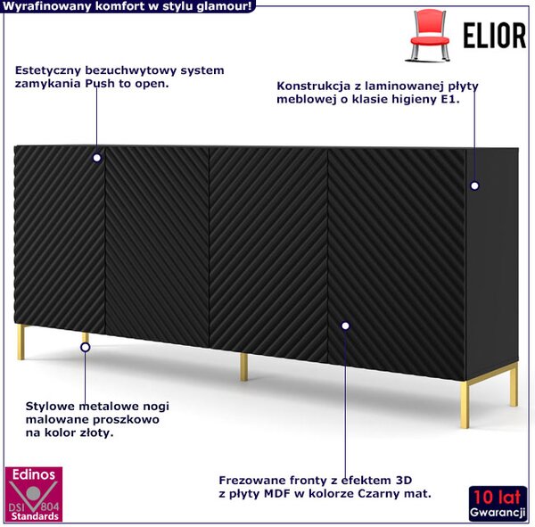 Komoda długa z frontem czarny 3d mat + złote nóżki Z7-M08