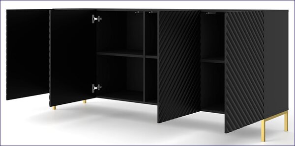 Komoda długa z frontem czarny 3d mat + złote nóżki Z7-M08