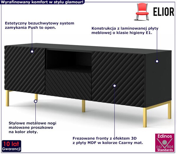 Szafka rtv w stylu glamour czarny mat + złote nóżki N1-E31