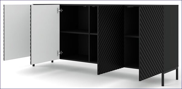 Komoda z półkami 200 cm czarny mat + czarne nóżki K9-R52