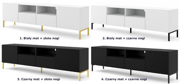 Szafka pod TV w stylu glamour czarny mat + złote nóżki T4-C00
