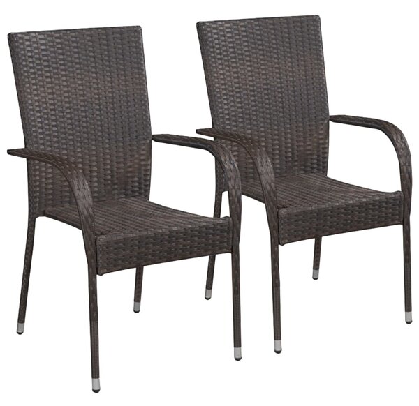 Sztaplowane krzesła ogrodowe, 2 szt., polirattan, brązowe