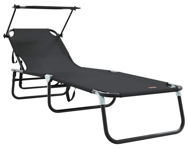 Składany leżak czarny 190 x 57 x 81 cm oxford