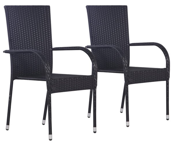 Sztaplowane krzesła ogrodowe, 2 szt., polirattan, czarne